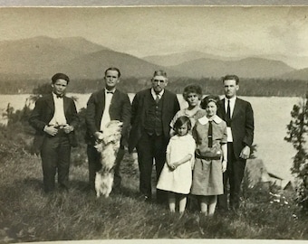 Grant’s Camps Maine RPPC Postcard Sporting Family Dog Northern Mountains