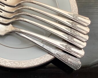 Set of 6 Genesee Salad Forks by Oneida Art Deco Silverplate 1940