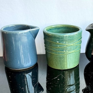 Studio Pottery Creamer/Syrup Pitchers: Little Blue Green Pot Jardiniere