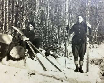 1920s Skiing Azo RPPC, Authentic Original Vintage Winter Snow Photo