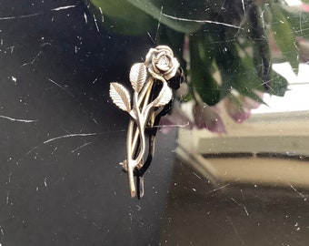 Avon 3D Rose Brooch, Sterling Silver Flower Pin, Lapel Pin