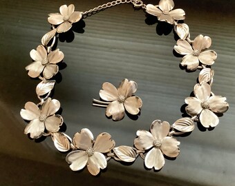 Sterling Silver Dogwood Choker, Flower Necklace & Pin by Harry S Bick