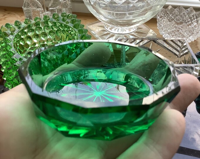 Cut Glass Salt Cellar, Antique Oval Green Star, Elegant Open Dip - Etsy