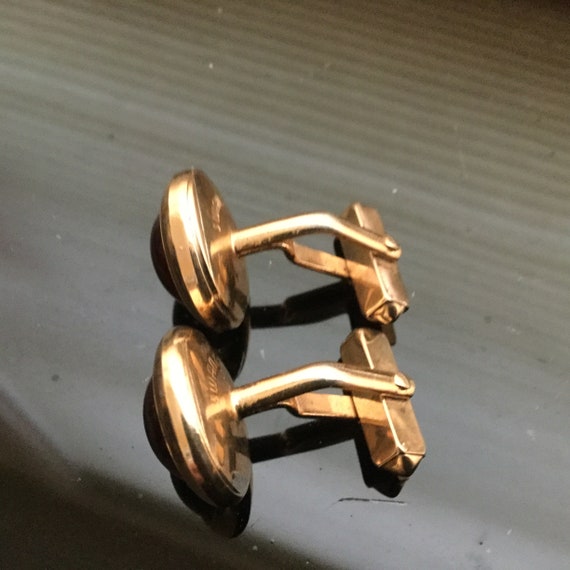 Red Swank Cuff Links Ruby Glass & Gold Plated Cuf… - image 4