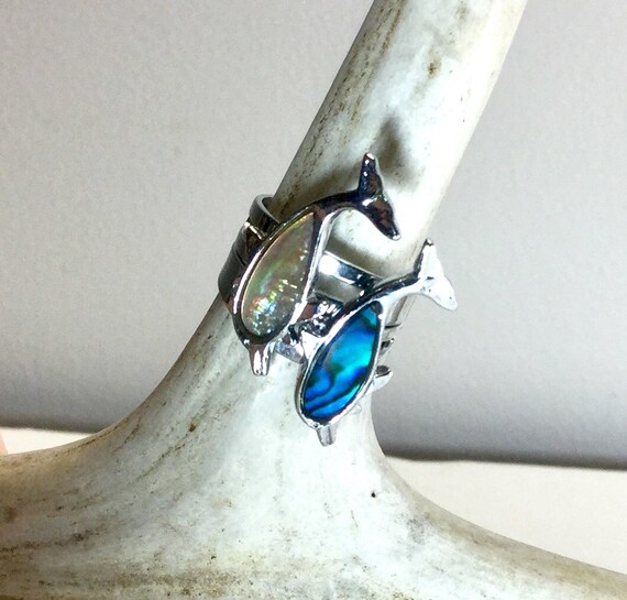 Vintage Dolphin Ring Iridescent Tropical Abalone … - image 3