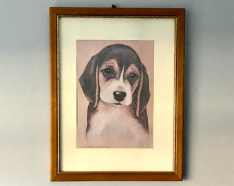 Puppy Love, Small 70s Print in Brown Wood Frame