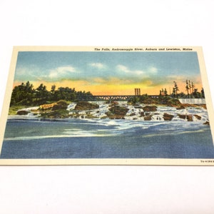 Lewiston, Maine Postcard, Curt Teich Linen Androscoggin River Falls