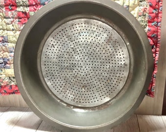 10” Tin Pan Sieve, Primitive Antique Strainer Sifter, Country Farmhouse