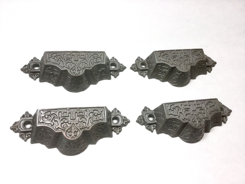 Antique Eastlake Drawer Pulls Cast Iron Bin Handles Victorian Etsy