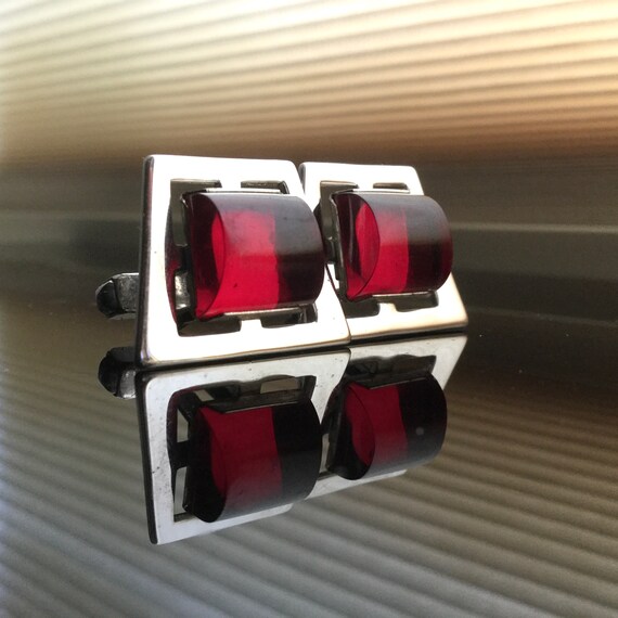 Geometric Ruby Cuff Links: Isosceles Trapezoid Re… - image 1