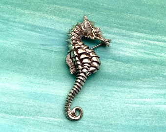 Sterling Silver Seahorse Brooch Vintage Whimsical Sea Horse Pin