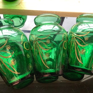 Green and Gold Glass Vase Small Vintage Anchor Hocking for your Window Gold has some wear