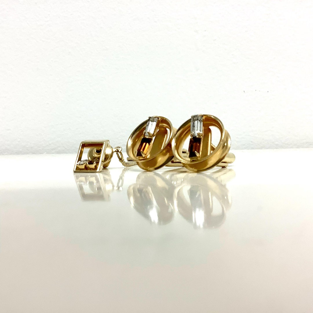Retro Mod Cufflinks, Atomic Gold Mid Century Wheels Tie Clip Set - Etsy