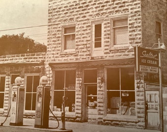 11x14 in Sepia Photo Print Shell Gas Station Rural Small Town