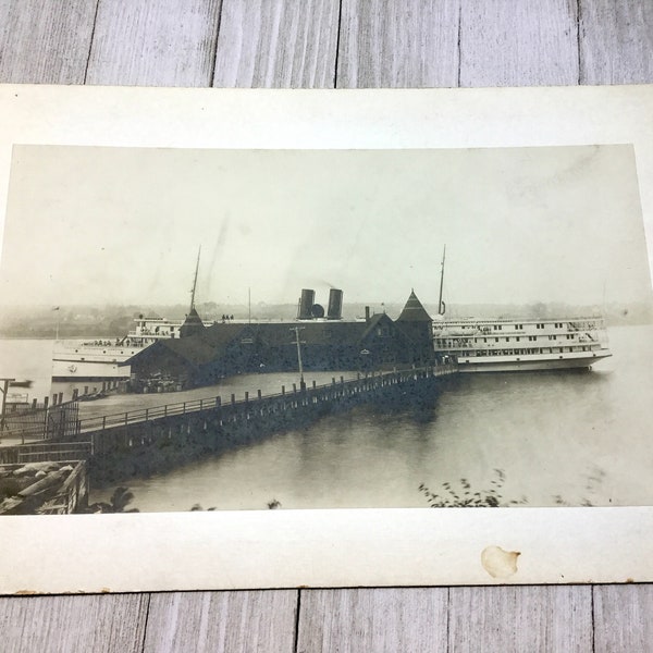 Big Antique Photo SS Camden at Belfast Maine Wharf, 1920s Nautical Port Eastern Steamship