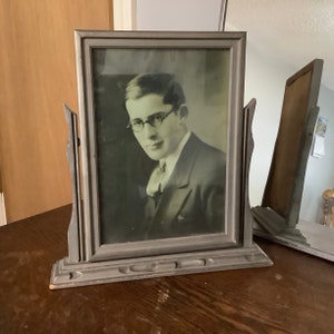 Antique Swing Frame, Gray Art Deco Wood Tilt Frame