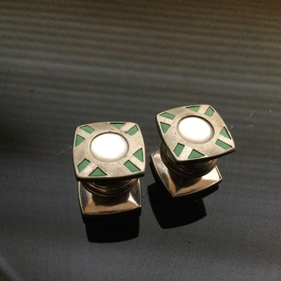 Jadeite Green BAER & WILDE Cufflinks Art Deco Kum… - image 2
