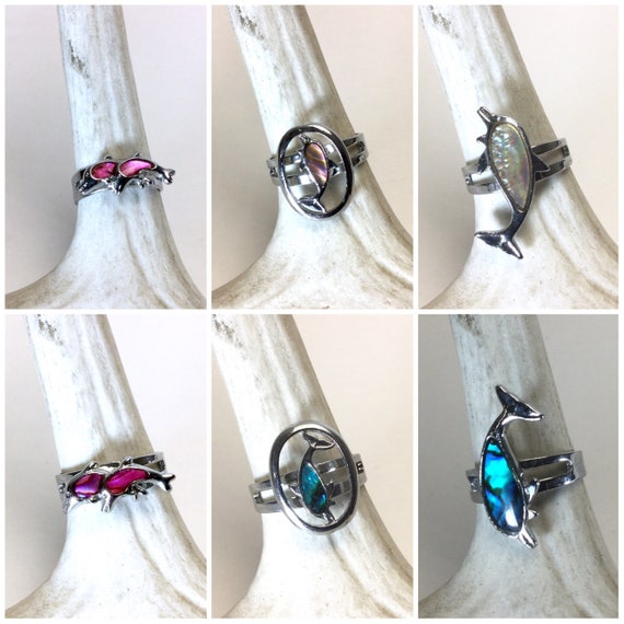 Vintage Dolphin Ring Iridescent Tropical Abalone … - image 1