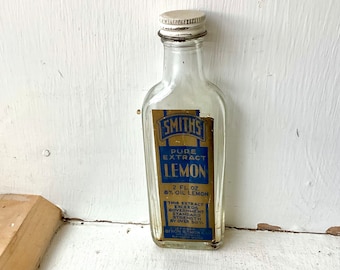 Byron H Smith’s Lemon Extract, Glass Bottle w/ Paper Label & Cap from Bangor, Maine