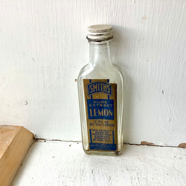 Byron H Smith’s Lemon Extract, Glass Bottle w/ Paper Label & Cap from Bangor, Maine