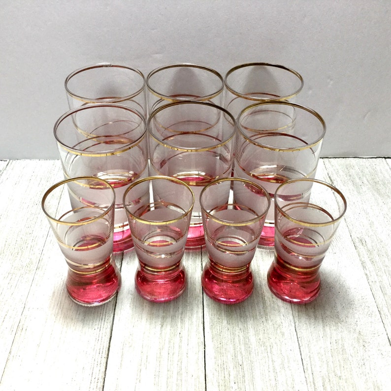 Bohemian Juice Shot Glass Set Gold Trimmed Red Frosted Etsy