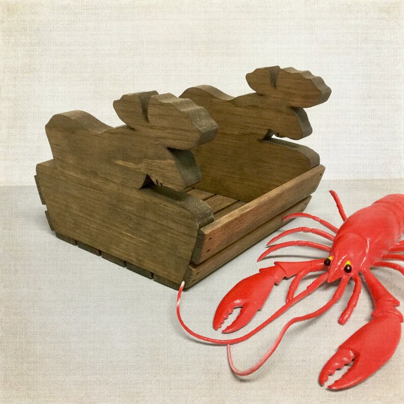 Maine Moose Planter Vintage Hand Made Rustic Pine Wood Napkin Holder