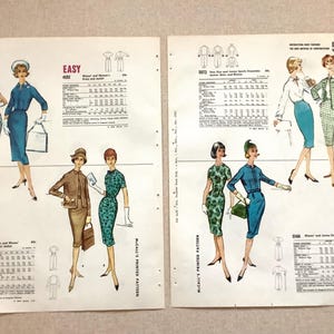 Puede incluir: Dos hojas de patrones impresos vintage de McCall's con ilustraciones de vestidos y chaquetas con los n&uacute;meros de modelo 4592, 5153, 5073 y 5144. Las hojas incluyen diagramas t&eacute;cnicos, tablas de tallas e instrucciones de costura detalladas.