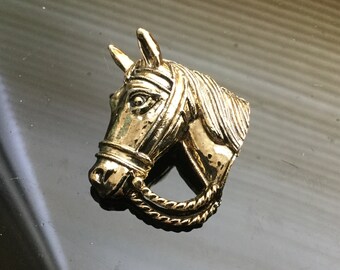 Horse Bust Brooch, Show Jewelry, Gold Tone Equestrian Lapel Pin