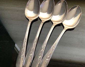 Set 4 Cherie Hollywood Regency Teaspoons, Oneida Carlton Silverplate, Mid Century Floral