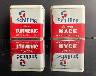 Schilling Spice Tin Lot of 2 Vintage Turmeric, Mace