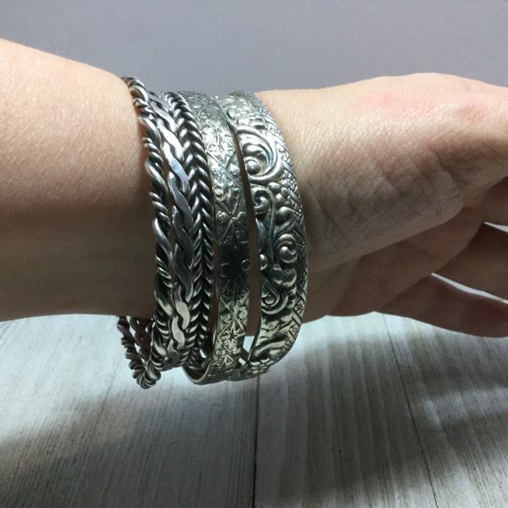 Sterling Silver Bangle Bracelet Boho Tribal Ethni… - image 4