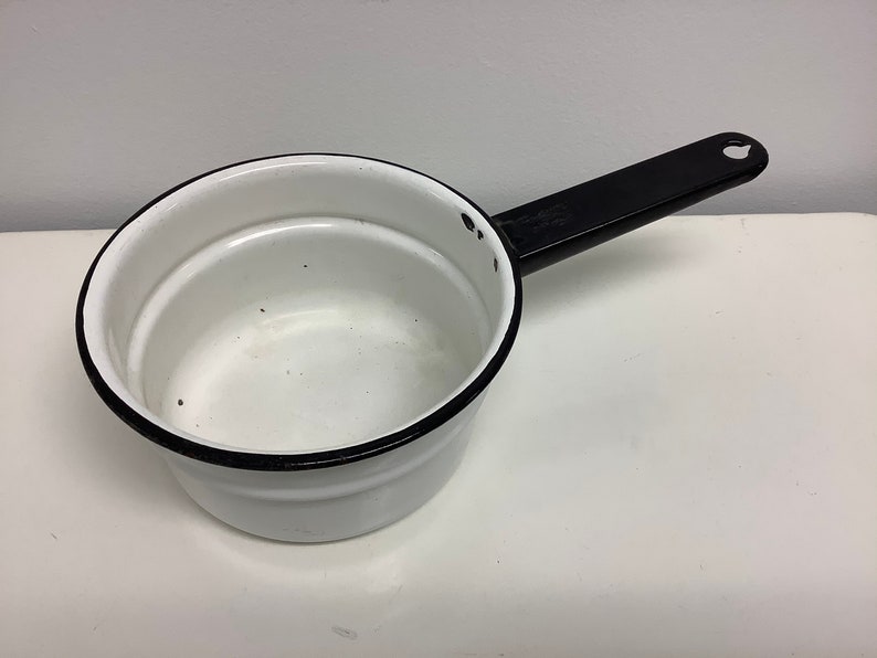 Enamelware Double Boiler Pan Retro Black & White Enamel Etsy