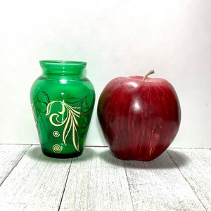 Green and Gold Glass Vase Small Vintage Anchor Hocking for your Window image 2