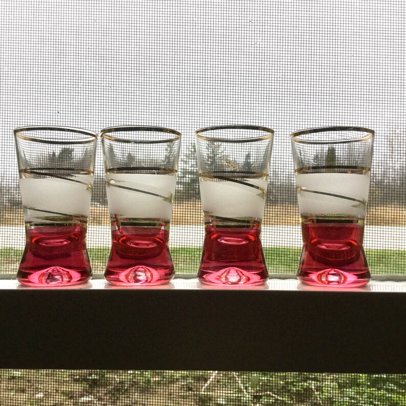 Bohemian Juice Shot Glass Set Gold Trimmed Red Frosted Etsy