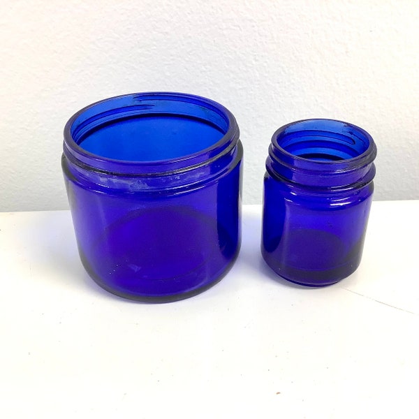 Lot of 2 Cobalt Glass Jars Vintage Noxzema, Vick's Vaporub