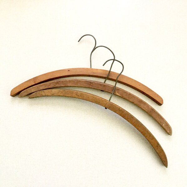 3 Wood Hangers: Primitive Plain Vintage Rustic Natural