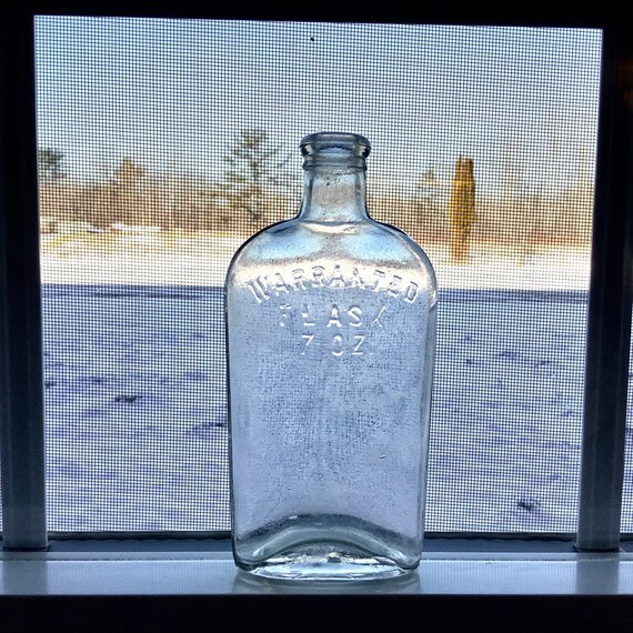 7 Oz Warranted Flask Small Antique Glass Liquor Bottle, Strap Sides - Etsy