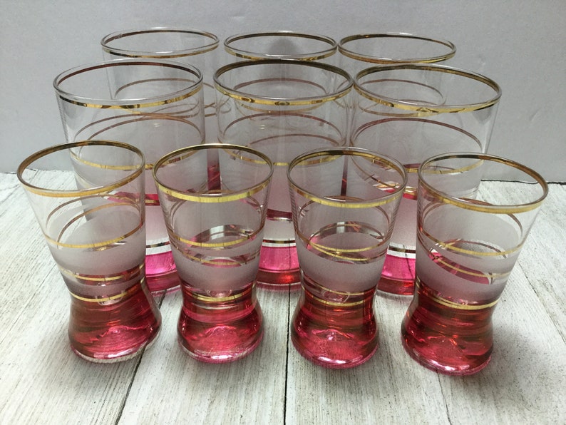 Bohemian Juice Shot Glass Set Gold Trimmed Red Frosted Etsy