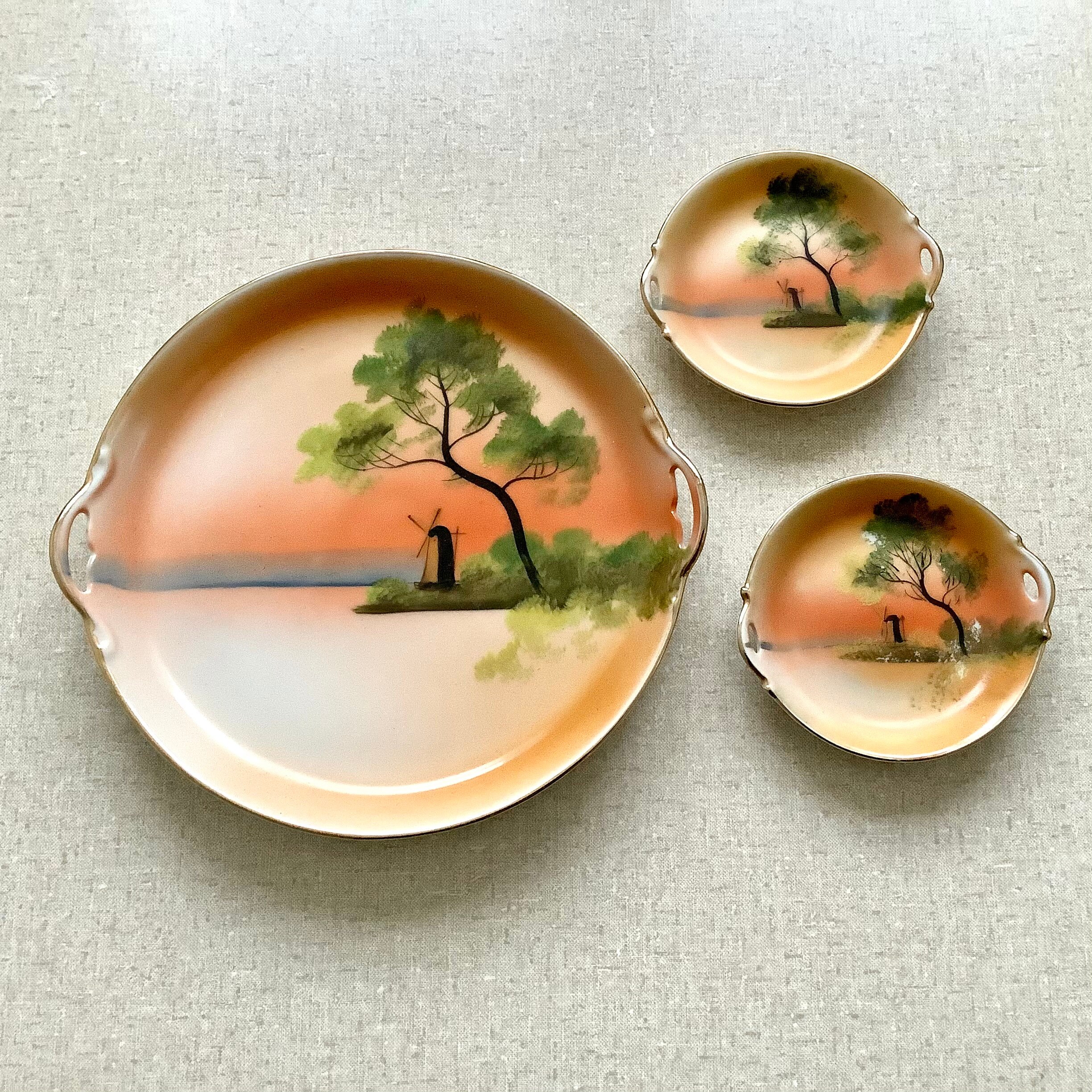 Noritake Marimura Tray W Coasters Tree Meadow Windmill Noritake Marimura Tray W Coasters Tree Meadow Windmill