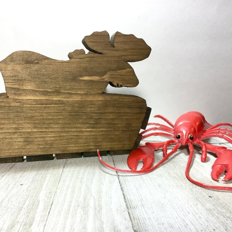 Maine Moose Planter Vintage Hand Made Rustic Pine Wood Napkin Holder