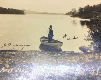 Gouldsboro Dinghy Man Postcard, Jones Pond Maine RPPC