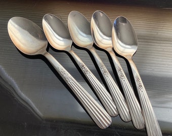 Thor Fluted Rose 5 pcs Teaspoons Oneida Thor Art Deco Stainless Flatware