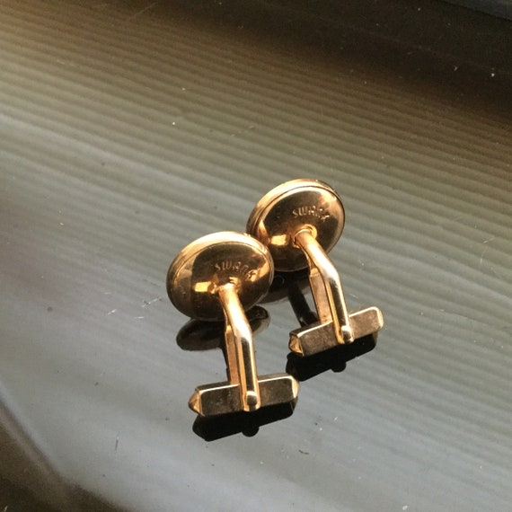 Red Swank Cuff Links Ruby Glass & Gold Plated Cuf… - image 5