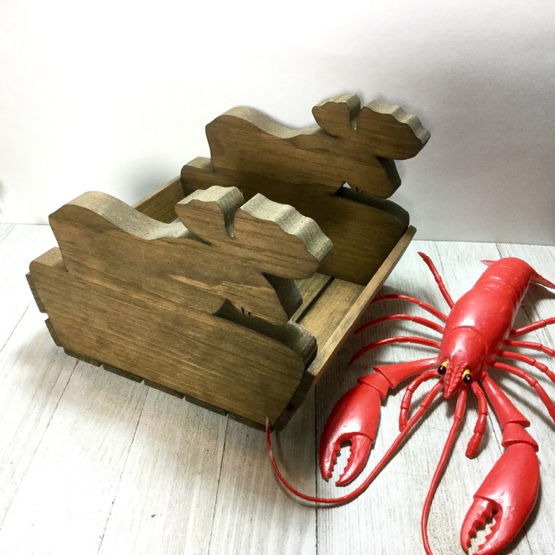 Maine Moose Planter Vintage Hand Made Rustic Pine Wood Napkin Holder