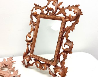 Antique Cast Iron Picture Frame, Victorian Tabletop, Copper Finish, Original Glass