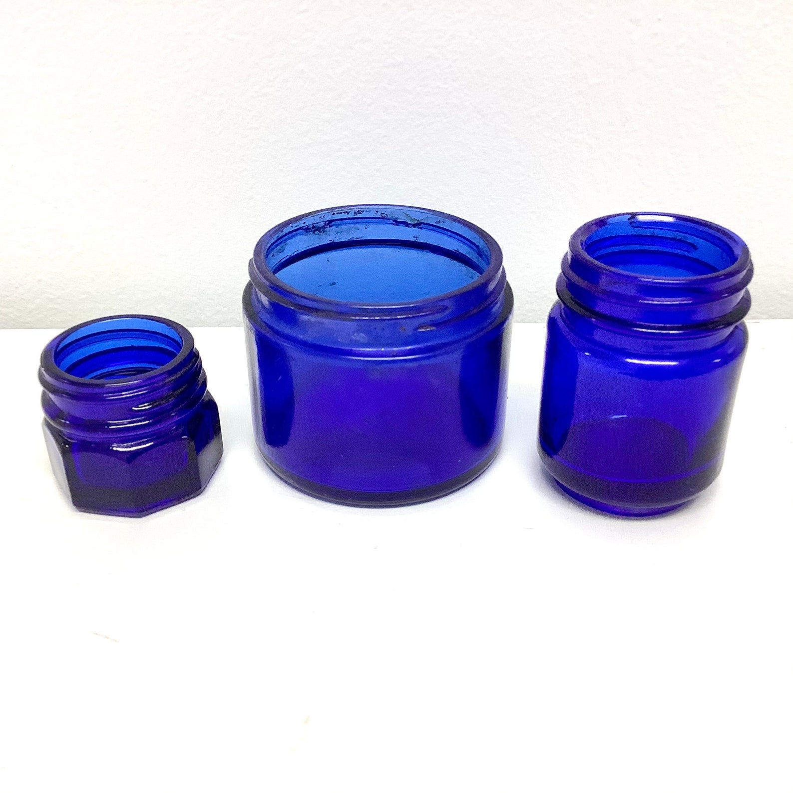 Lot of 3 Cobalt Blue Glass Jars Vintage Noxzema Vick's Etsy
