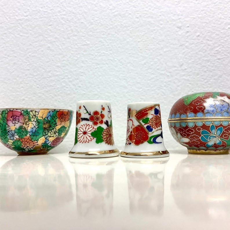 Set 2 Bone China Thimbles Japanese Floral Seamstress Gift Etsy