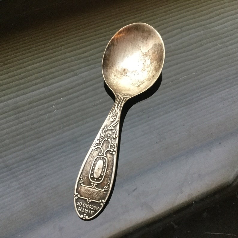 Vintage Baby Spoon Birth Record w/ Stork & Clock Steve June Etsy