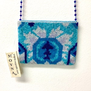 Vintage MOYNA Beaded Evening Bag Small Purse Long Shoulder Chain Blue New w Tags! Small Zip Top