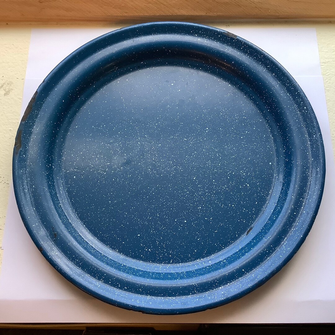 Enamelware Dinner Plate Antique Speckled Cobalt Blue and White Etsy